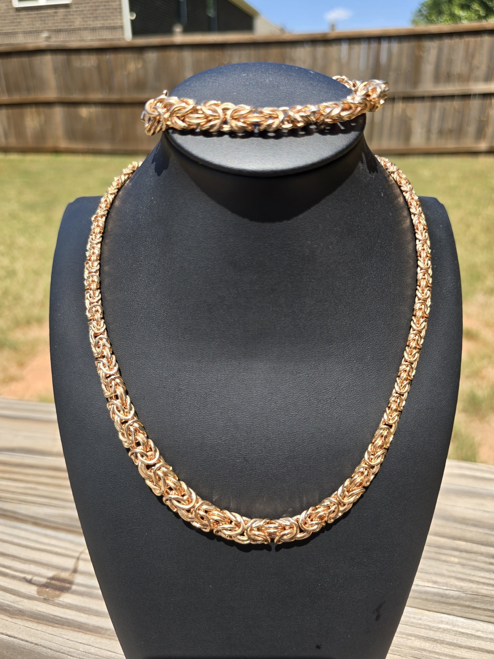 Milor Italy Bronze Rose Gold Tone Woven Byzantine Link Necklace & Bracelet Set